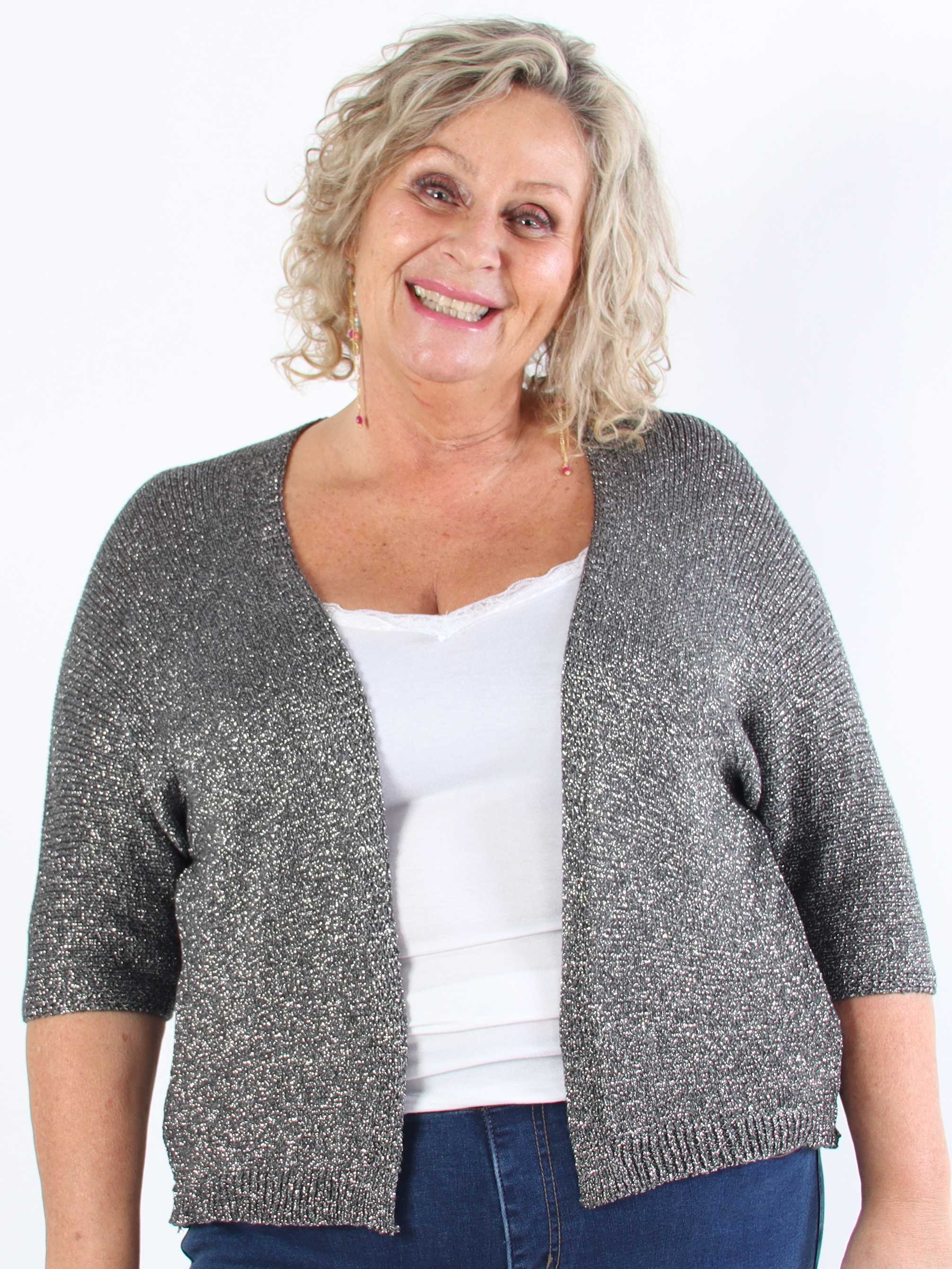 Mariela - Söt plus size-kofta i viskos med glittertrådar